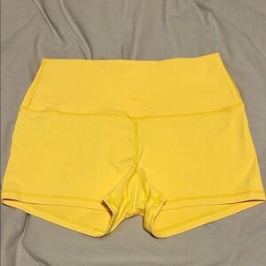 Yellow Savage Barbell High Waist Athletic Spandex Mini Shorts.